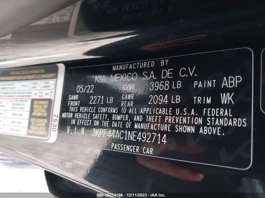 2022 KIA FORTE GT - 3KPF44AC1NE492714