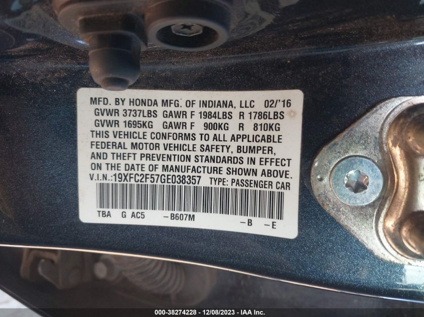 2016 HONDA CIVIC LX - 19XFC2F57GE038357