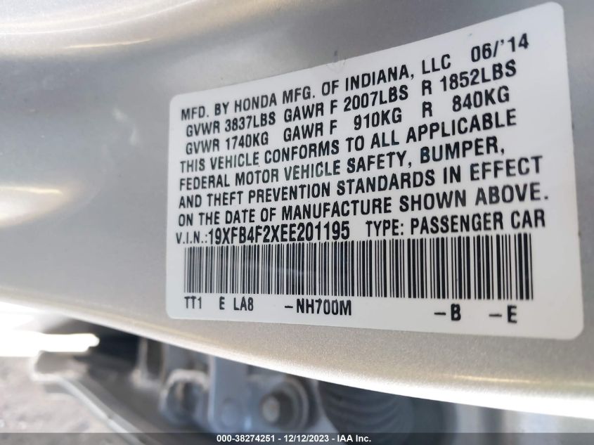 2014 HONDA CIVIC HYBRID - 19XFB4F2XEE201195