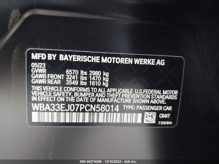 2023 BMW 760I XDRIVE WBA33EJ07PCN58014