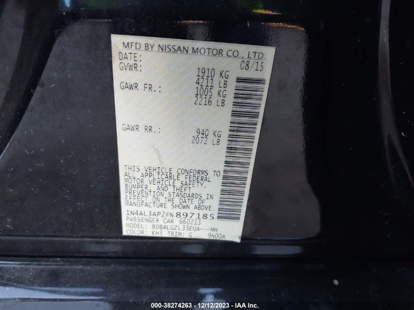 2015 NISSAN ALTIMA 2.5 S - 1N4AL3AP2FN897185