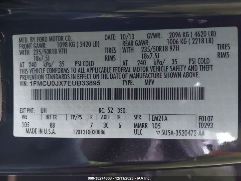 2014 FORD ESCAPE TITANIUM - 1FMCU0JX7EUB33895