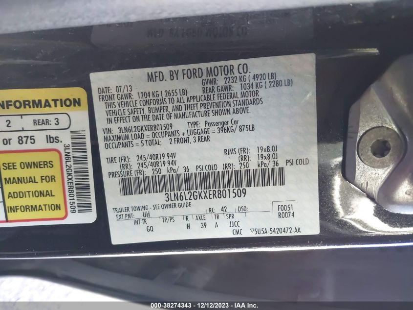 2014 LINCOLN MKZ - 3LN6L2GKXER801509