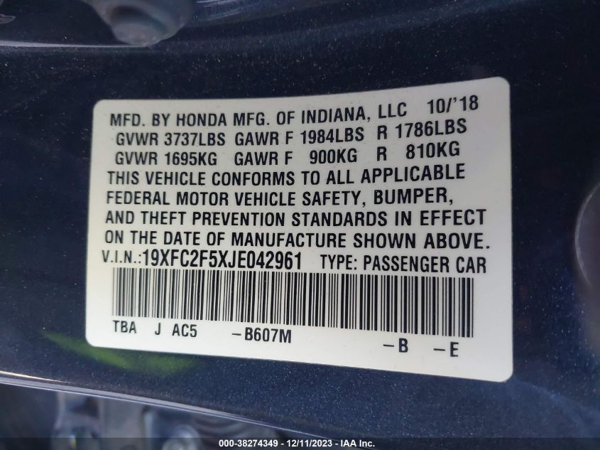 2018 HONDA CIVIC LX - 19XFC2F5XJE042961