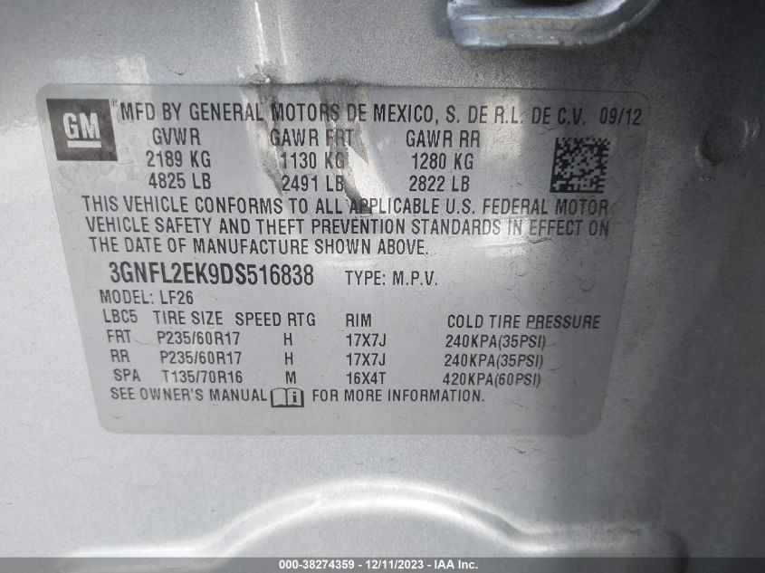 2013 CHEVROLET CAPTIVA SPORT 2LS 3GNFL2EK9DS516838