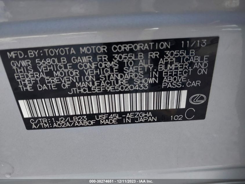 2014 LEXUS LS 460 - JTHCL5EF9E5020433