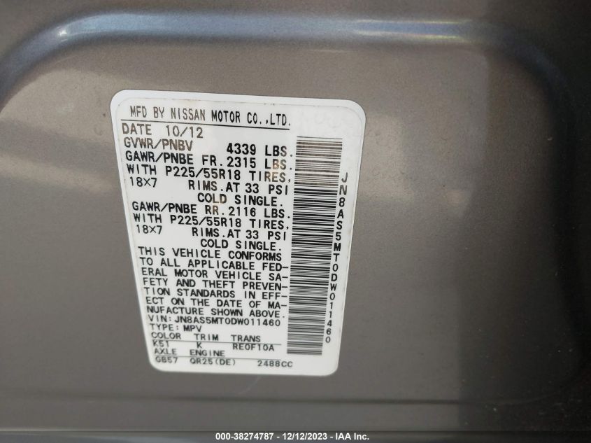 2013 NISSAN ROGUE S/SV - 00JN8AS5MT0DW0114