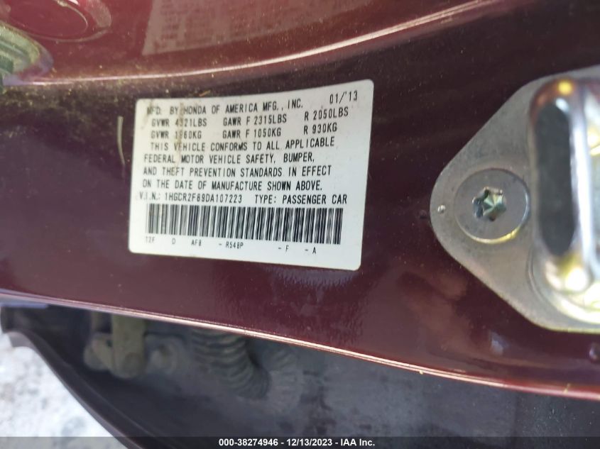 2013 HONDA ACCORD SDN EX-L 1HGCR2F89DA107223