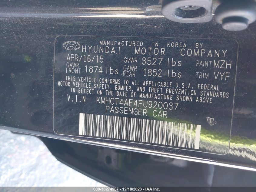 2015 HYUNDAI ACCENT GLS - KMHCT4AE4FU920037
