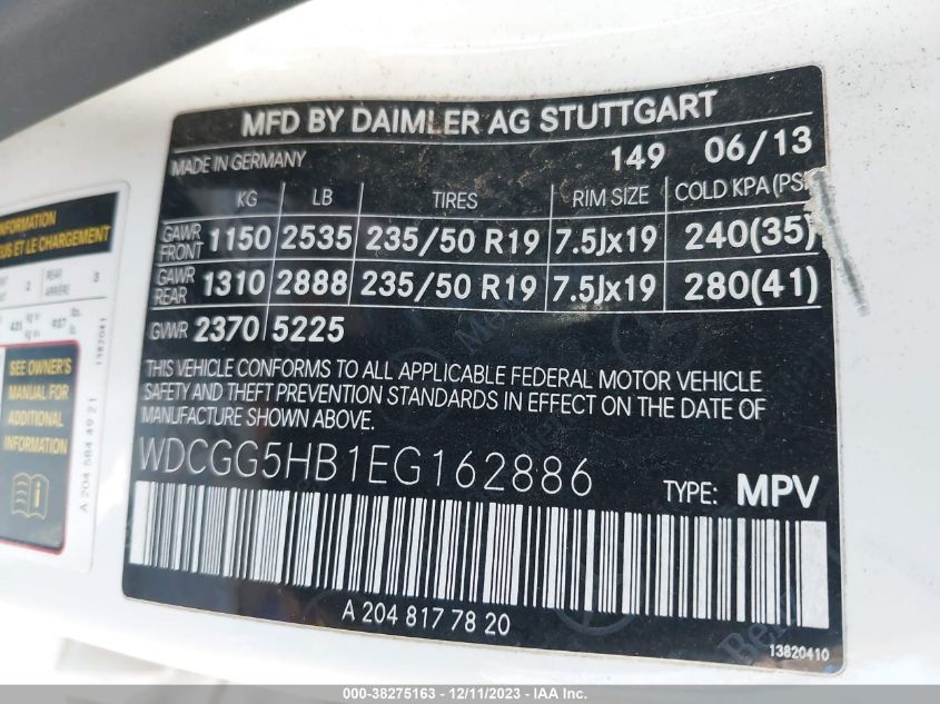 2014 MERCEDES-BENZ GLK 350 WDCGG5HD1EG162886