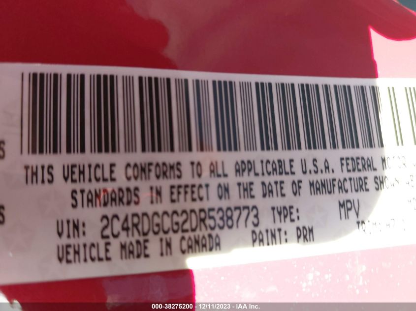 2013 DODGE GRAND CARAVAN SXT - 2C4RDGCG2DR538773