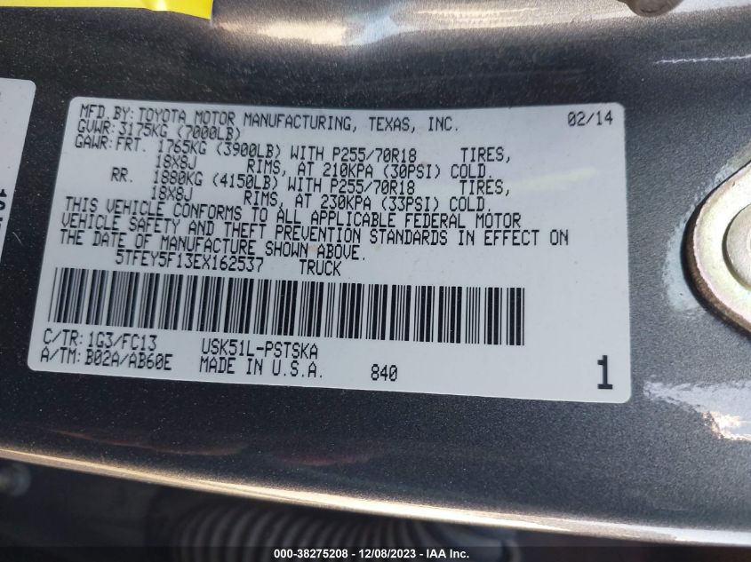2014 TOYOTA TUNDRA 2WD TRUCK SR5 5TFEY5F13EX162537