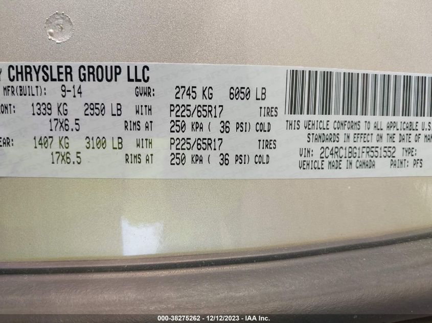 2015 CHRYSLER TOWN  COUNTRY TOURING - 2C4RC1BG1FR551552