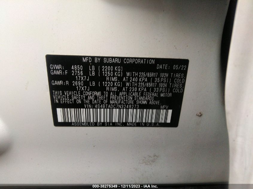2022 SUBARU OUTBACK PREMIUM - 4S4BTADC7N3248273