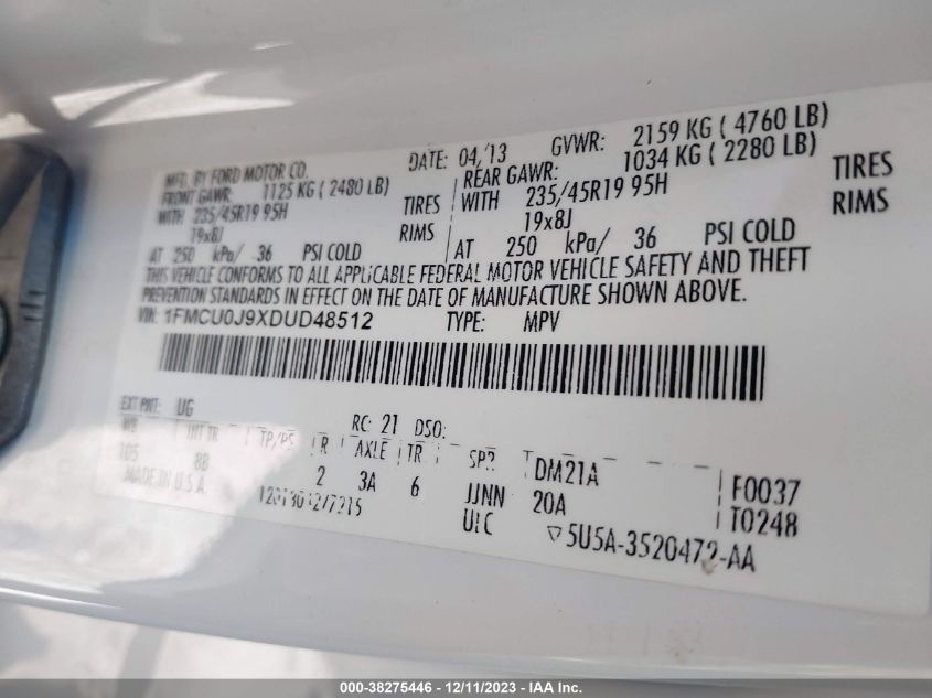 2013 FORD ESCAPE TITANIUM - 1FMCU0J9XDUD48512