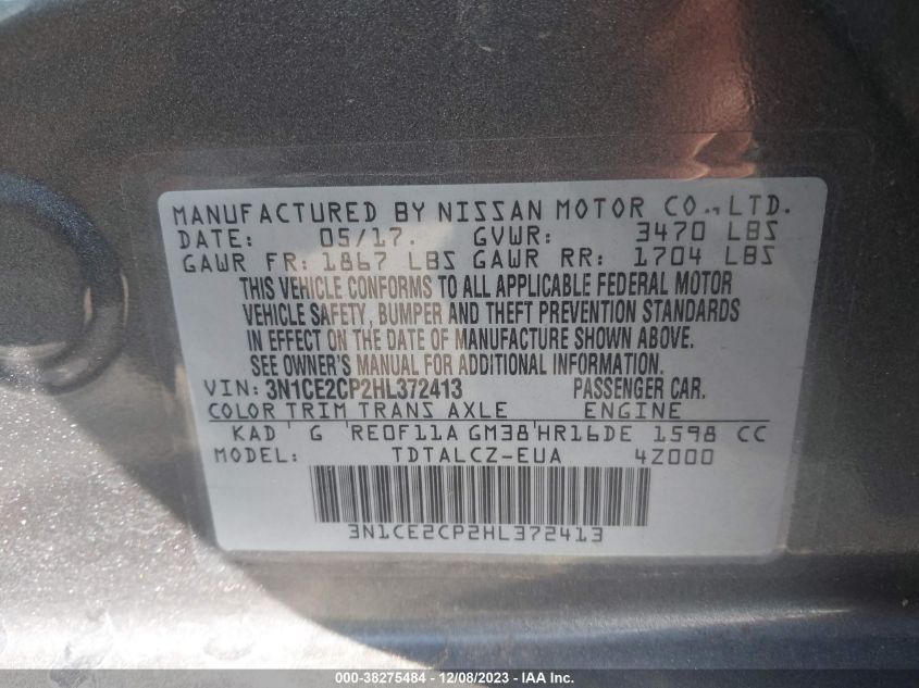 2017 NISSAN VERSA NOTE S PLUS - 3N1CE2CP2HL372413