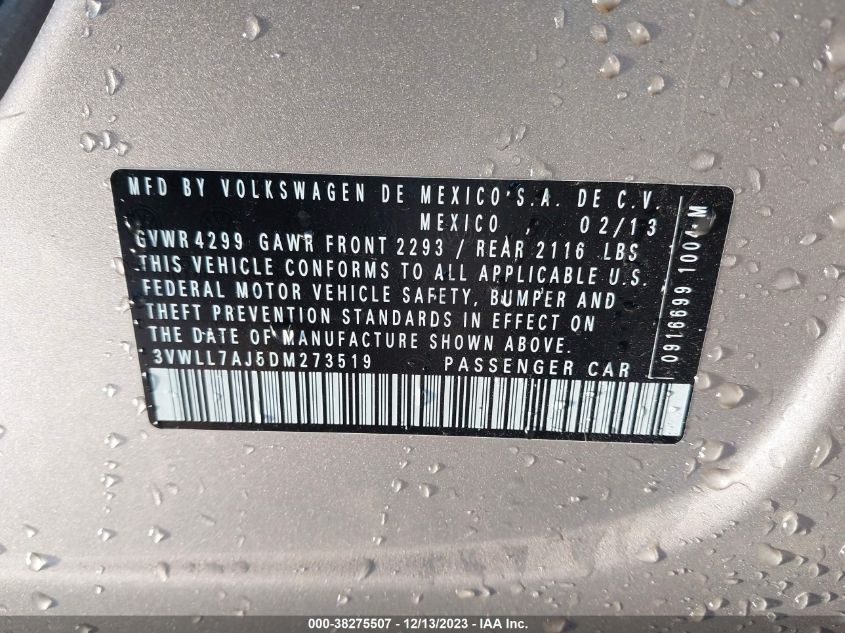 2013 VOLKSWAGEN JETTA 2.0L TDI - 3VWLL7AJ5DM273519