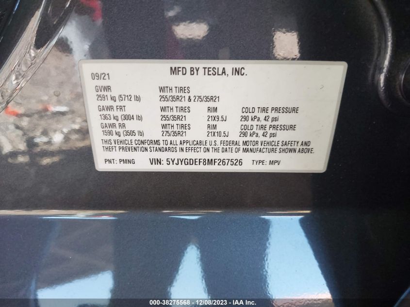 2021 TESLA MODEL Y - 5YJYGDEF8MF267526