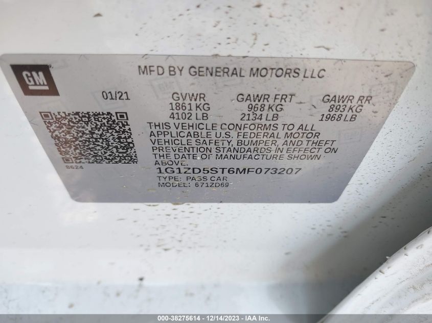 2021 CHEVROLET MALIBU FWD LT - 1G1ZD5ST6MF073207