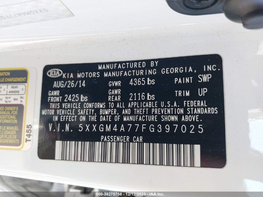 2015 KIA OPTIMA LX - 5XXGM4A77FG397025