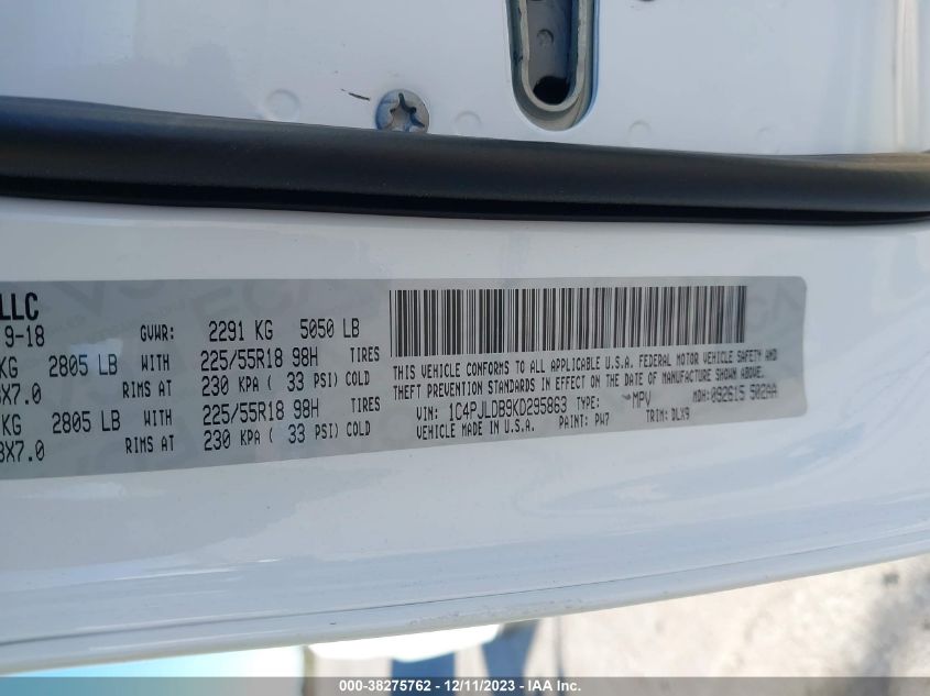 2019 JEEP CHEROKEE LIMITED - 1C4PJLDB9KD295863