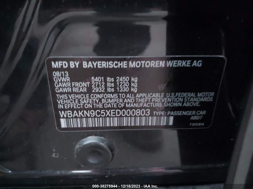 2014 BMW 550I I - WBAKN9C5XED000803