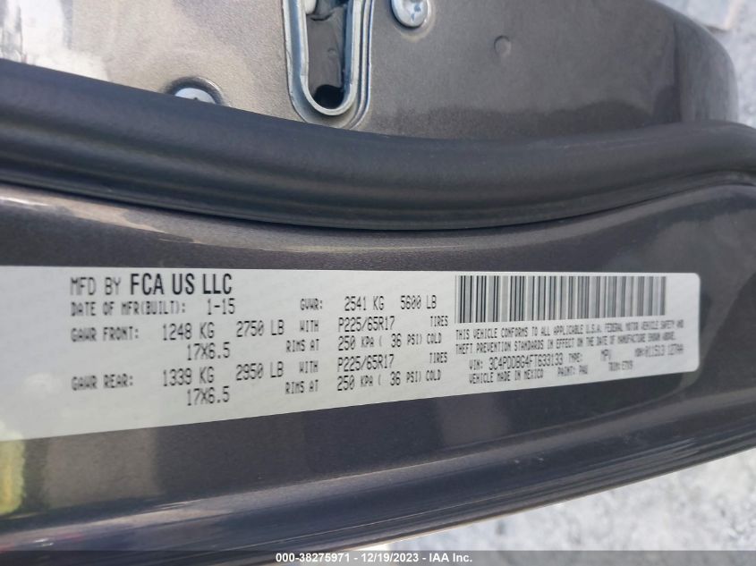 2015 DODGE JOURNEY SXT - 3C4PDDBG4FT633133