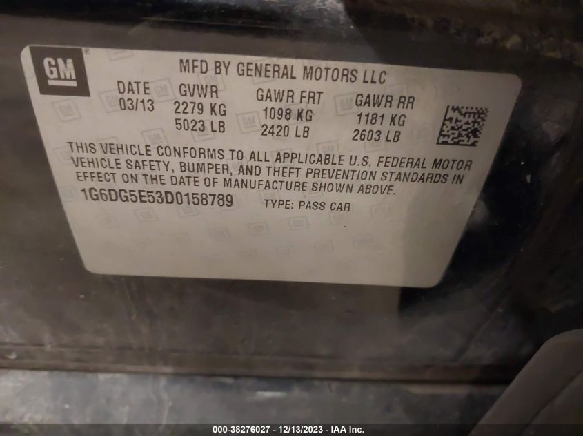 2013 CADILLAC CTS LUXURY - 1G6DG5E53D0158789