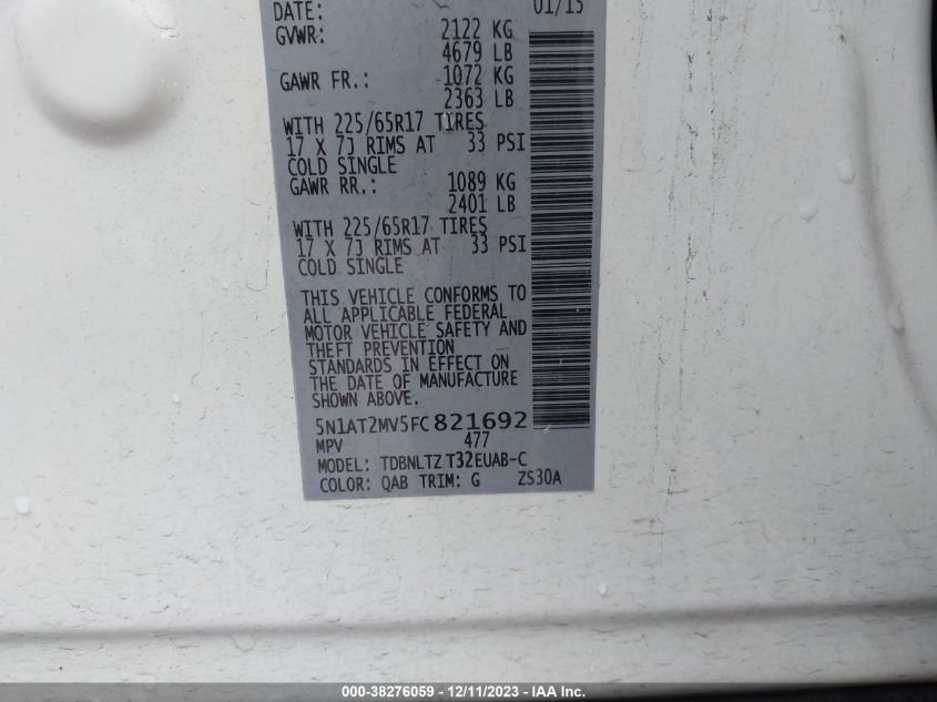 2015 NISSAN ROGUE SV - 5N1AT2MV5FC821692
