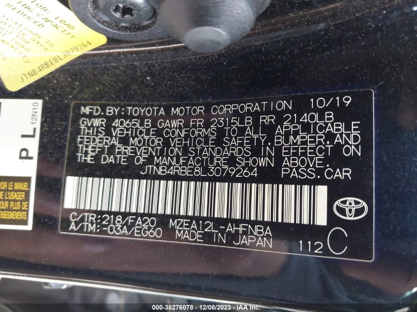 2020 TOYOTA COROLLA SE - JTNB4RBE8L3079264