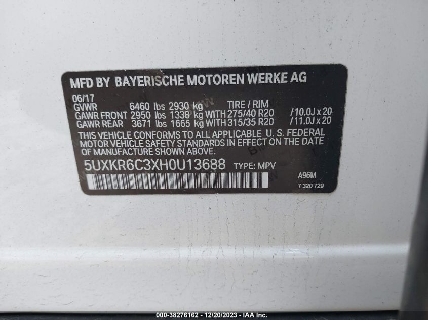 5UXKR6C3XH0U13688 2017 BMW X5, photo no. 9