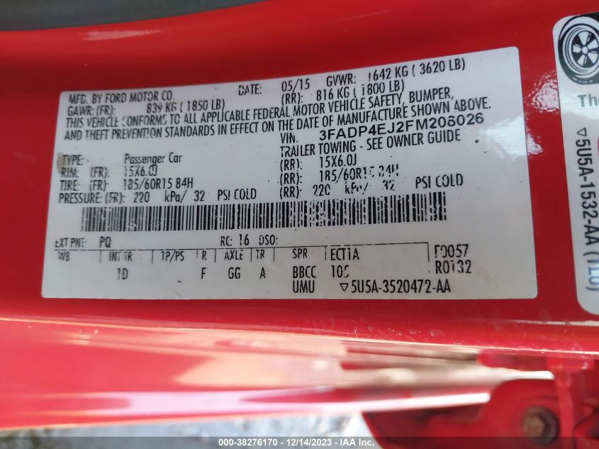 2015 FORD FIESTA SE - 3FADP4EJ2FM208026