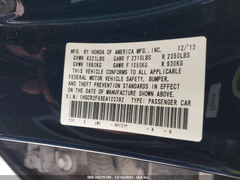 2014 HONDA ACCORD SPORT - 1HGCR2F59EA100392