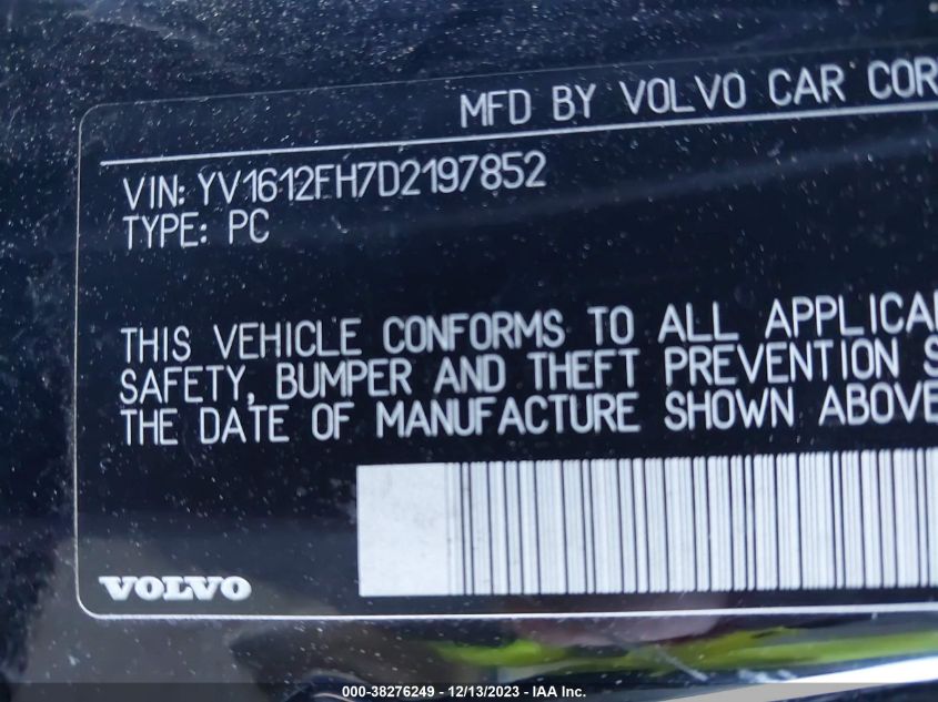 2013 VOLVO S60 T5 - YV1612FH7D2197852
