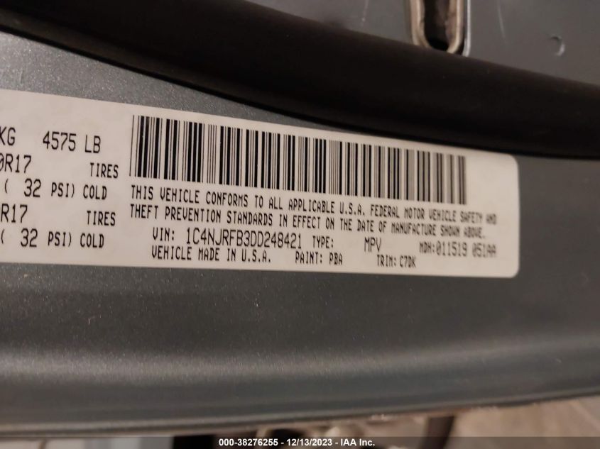 2013 JEEP PATRIOT LATITUDE - 1C4NJRFB3DD248421