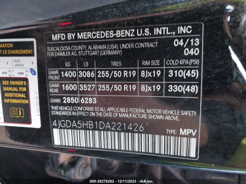2013 MERCEDES-BENZ ML 350 4MATIC 4JGDA5HB1DA221426