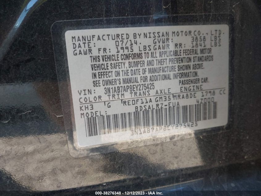 2014 NISSAN SENTRA S/SV/SR/SL - 3N1AB7AP8EY275425