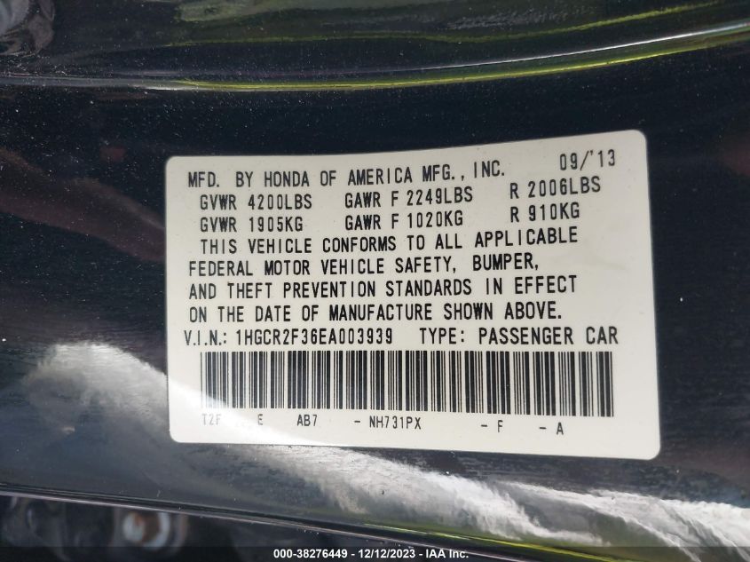 2014 HONDA ACCORD LX - 1HGCR2F36EA003939