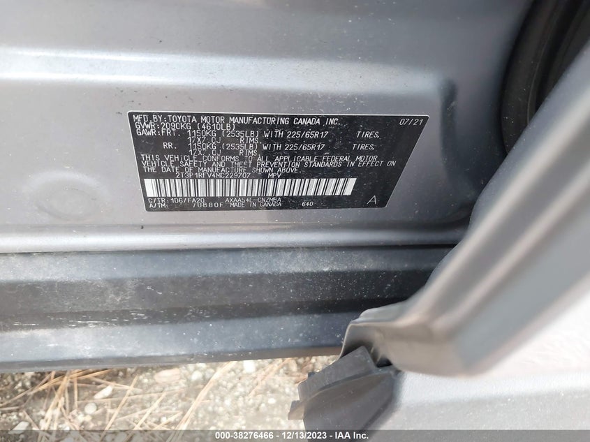 VIN 2T3P1RFV4MC229707 2021 TOYOTA RAV4 XLE