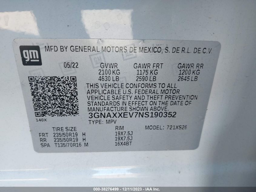 2022 CHEVROLET EQUINOX AWD PREMIER - 3GNAXXEV7NS190352