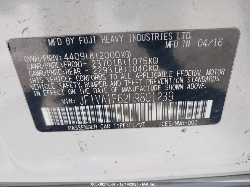 2017 SUBARU WRX PREMIUM - JF1VA1E62H9801239