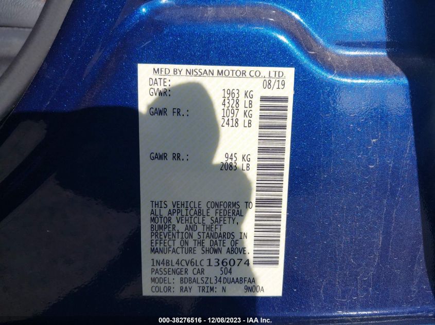 2020 NISSAN ALTIMA 2.5 SR - 1N4BL4CV6LC136074