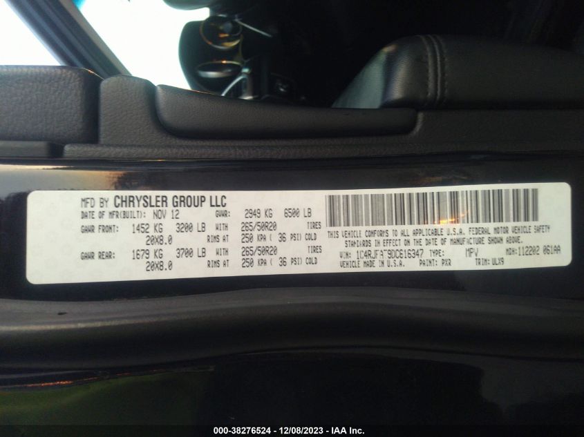 2013 JEEP GRAND CHEROKEE LAREDO - 1C4RJFAT9DC616347