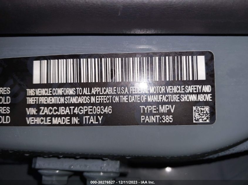 2016 JEEP RENEGADE SPORT - ZACCJBAT4GPE09346