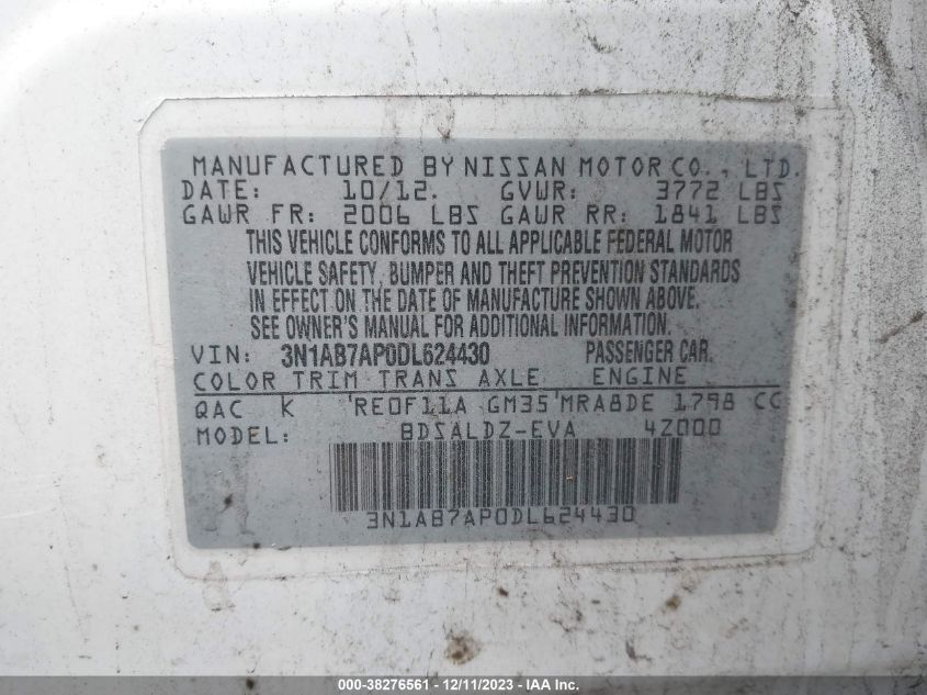 2013 NISSAN SENTRA SV - 3N1AB7AP0DL624430