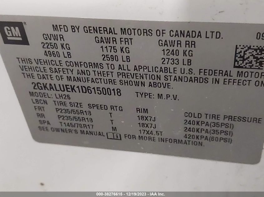 2013 GMC TERRAIN SLT-1 - 2GKALUEK1D6150018