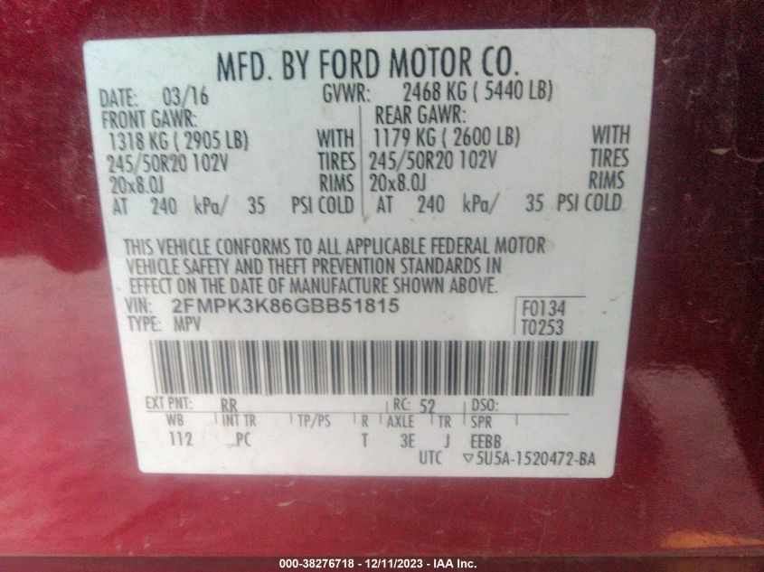 2016 FORD EDGE TITANIUM - 2FMPK3K86GBB51815