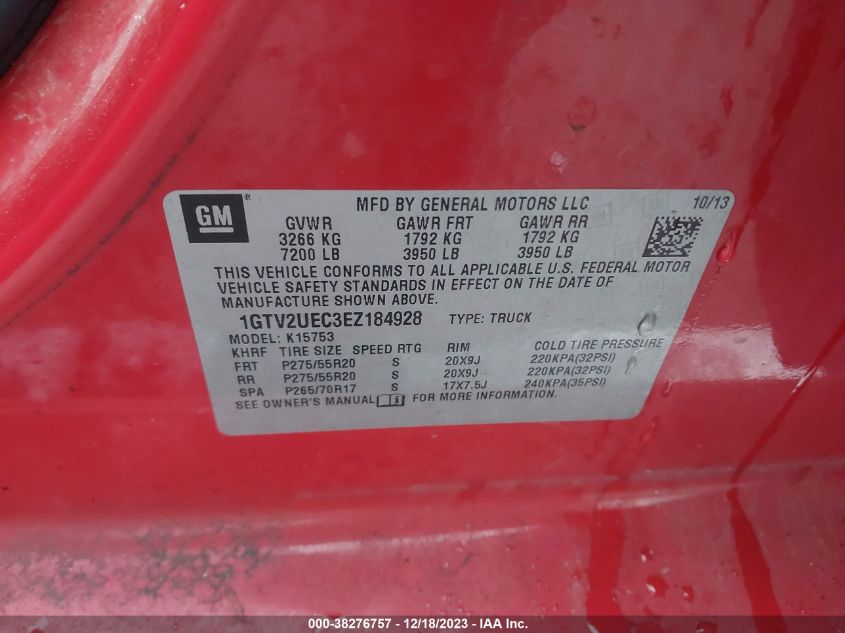 1GTV2UEC3EZ184928 | 2014 GMC SIERRA 1500