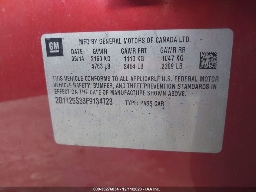 2015 CHEVROLET IMPALA LT - 2G1125S33F9134723