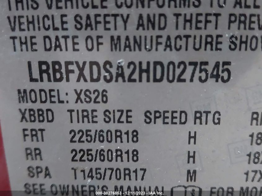 VIN LRBFXDSA2HD027545 2017 BUICK ENVISION ESSENCE
